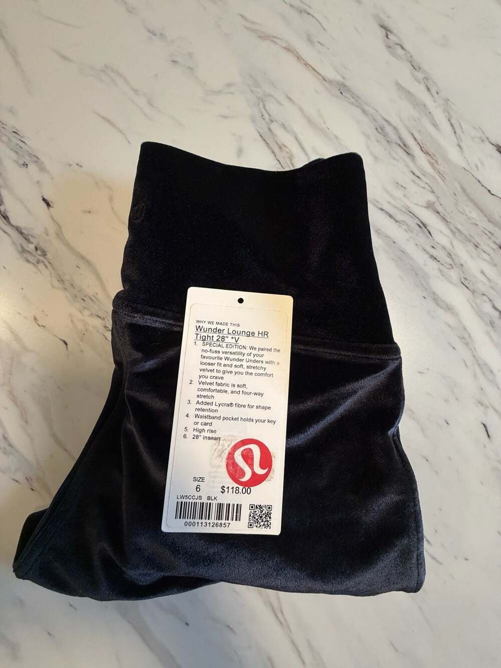 Lululemon Wunder Lounge High-Rise Tight 28" Velvet Black Size 6